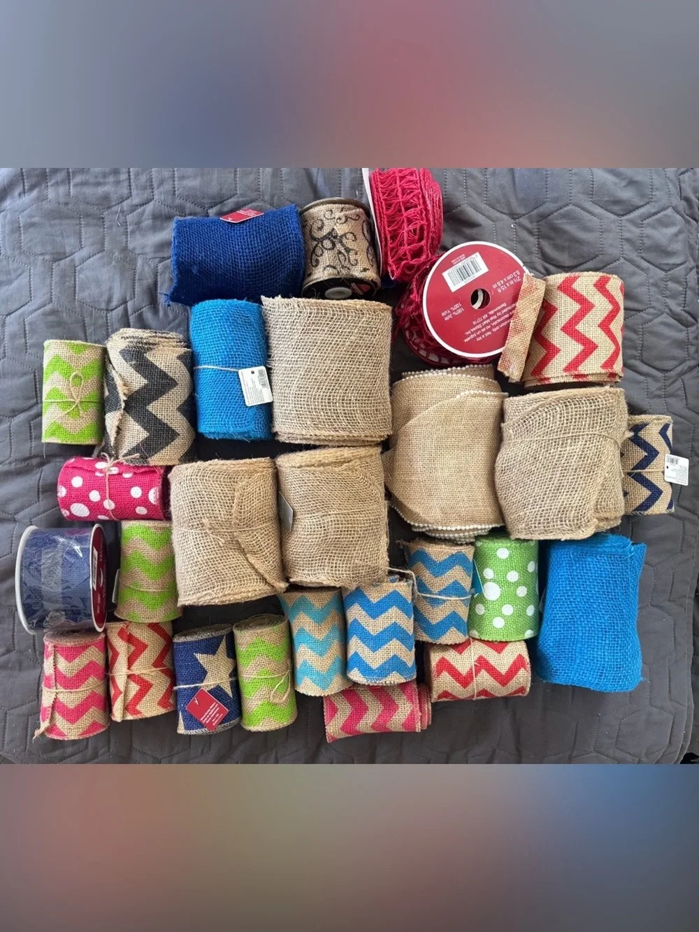 Assorted Burlap and Decorative Ribbon Bundle - Natural and Bright Colors